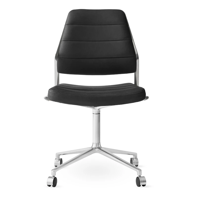 454 Swivel Chair With wheels, Black Leather