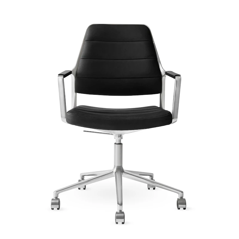 455+ Swivel Chair With wheels, Black Leather