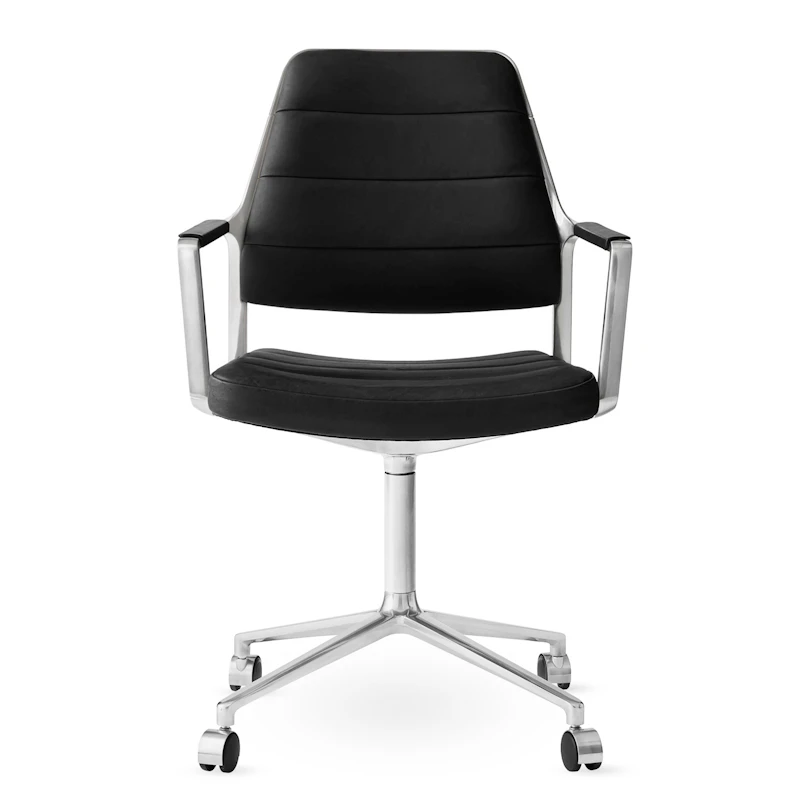 455 Swivel Chair With wheels, Black Leather