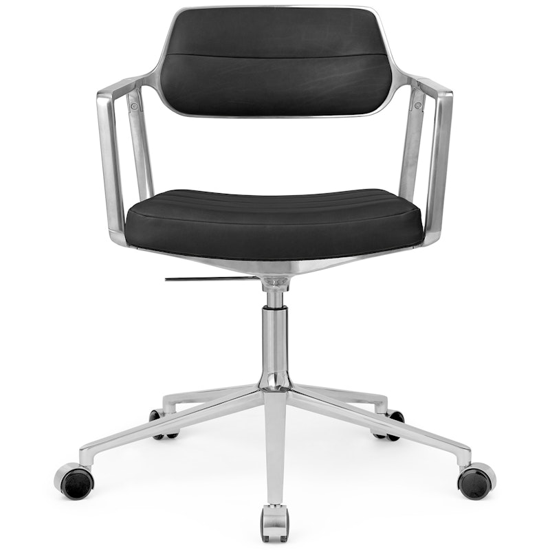 453+ Swivel Chair With Casters, Polished Aluminium / Black Leather