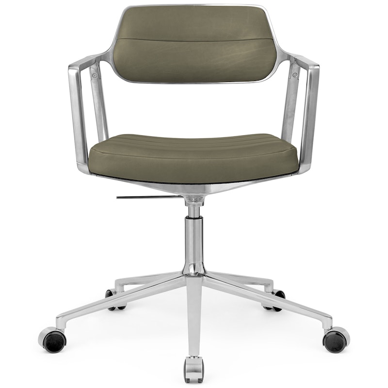 453+ Swivel Chair With Casters, Polished Aluminium / Bosco Green Leather