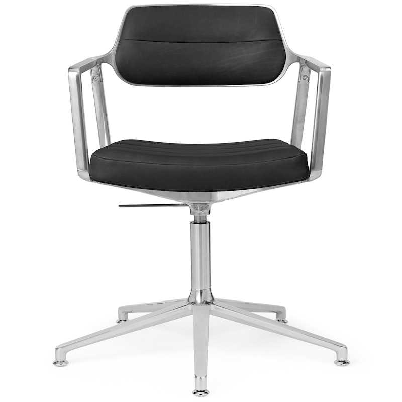 453+ Swivel Chair, Polished Aluminium / Black Leather