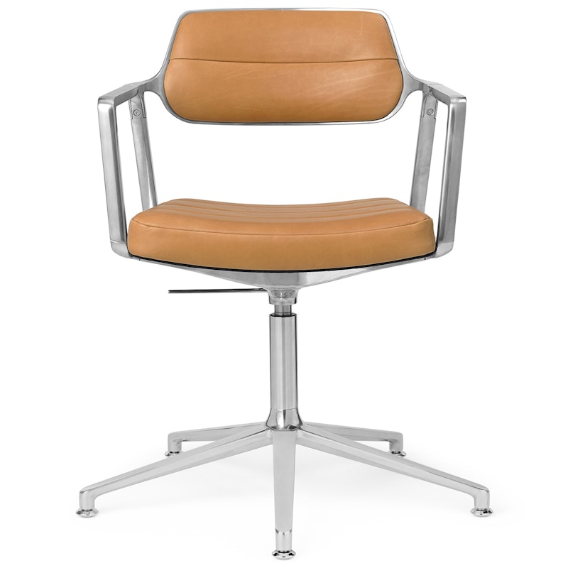 453+ Swivel Chair, Polished Aluminium / Sand Leather