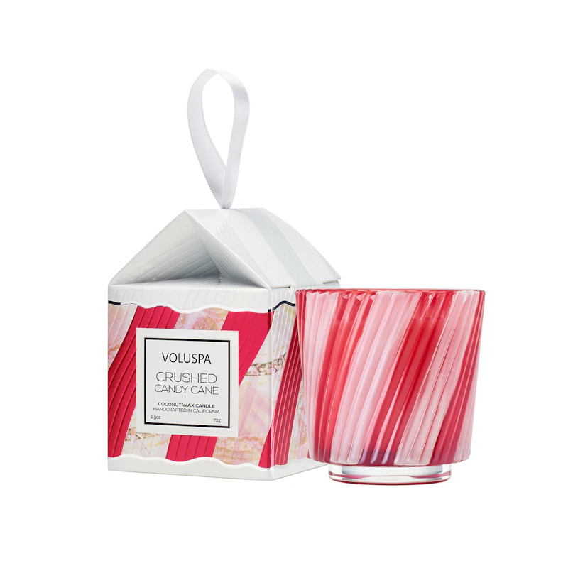 Gift Box Pedestal Ornament, Crushed Candy Cane
