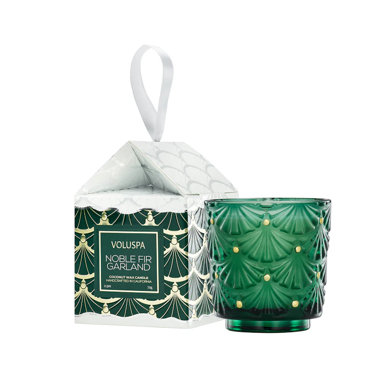 Gift Box Pedestal Ornament, Noble Fir Garland