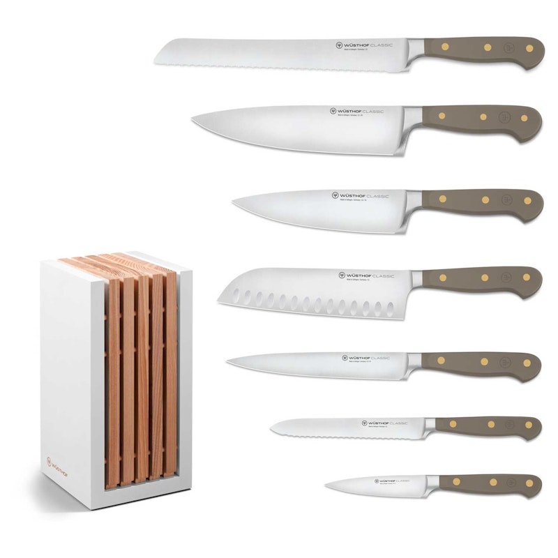 Classic Colour Knife Set With Knife Block 8 Pieces, Velvet Oyster